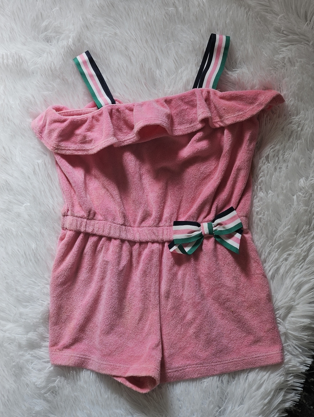 Janie And Jack Girls' Pink Terry Romper with Striped Bow 4